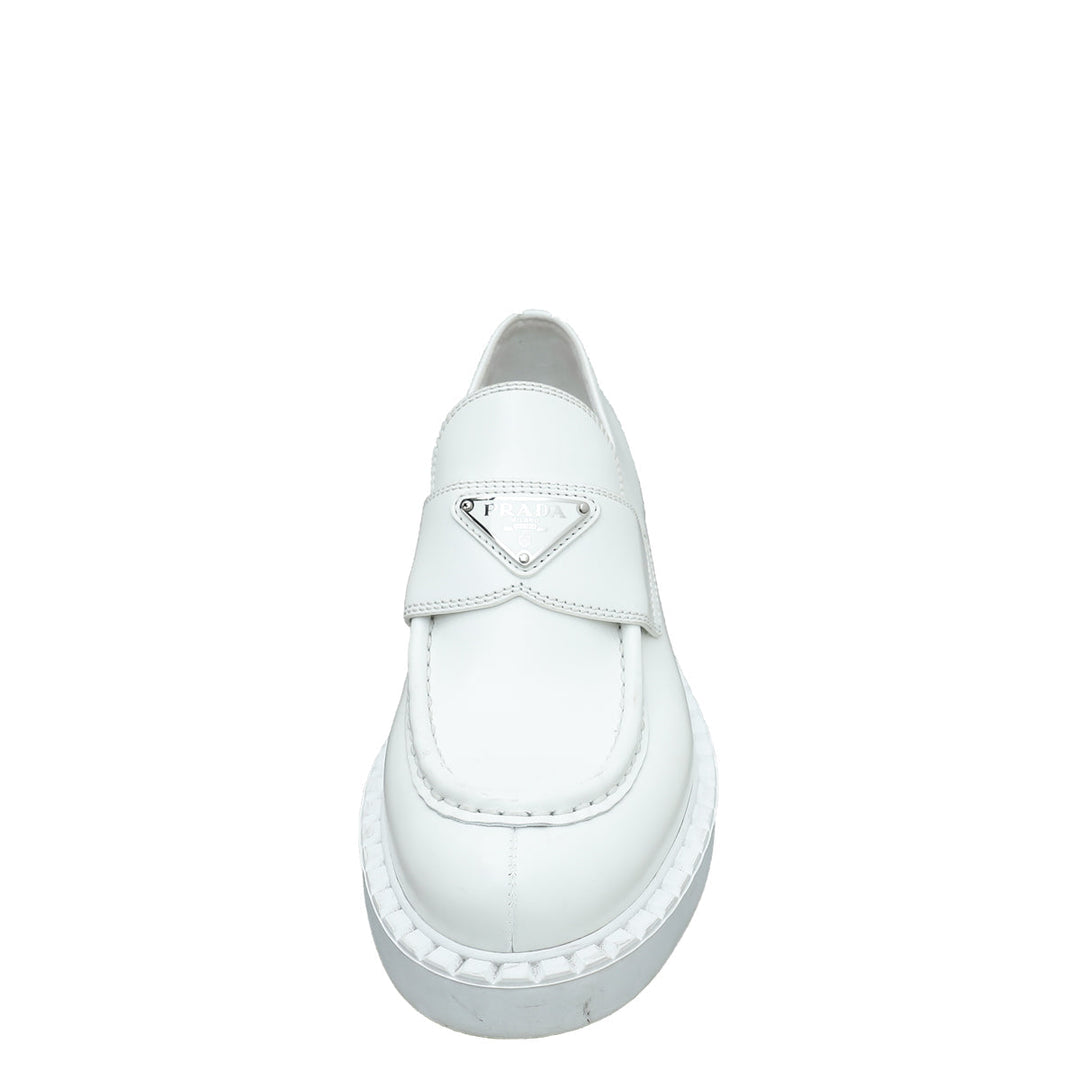 Prada White Brushed Loafers 37.5