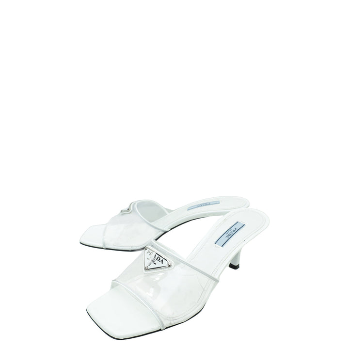 Prada White Logo Clear PVC Slide Mules 37