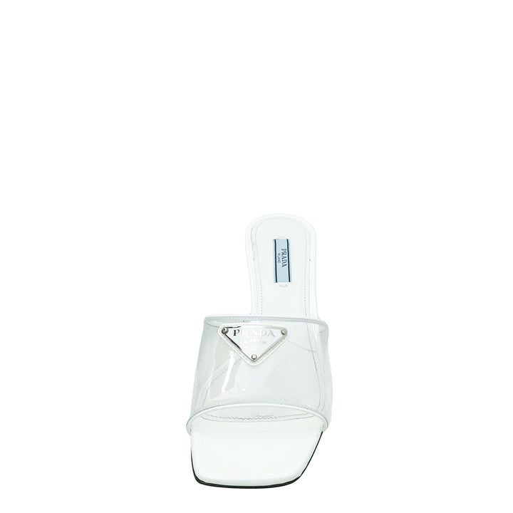 Prada White Logo Clear PVC Slide Mules 37