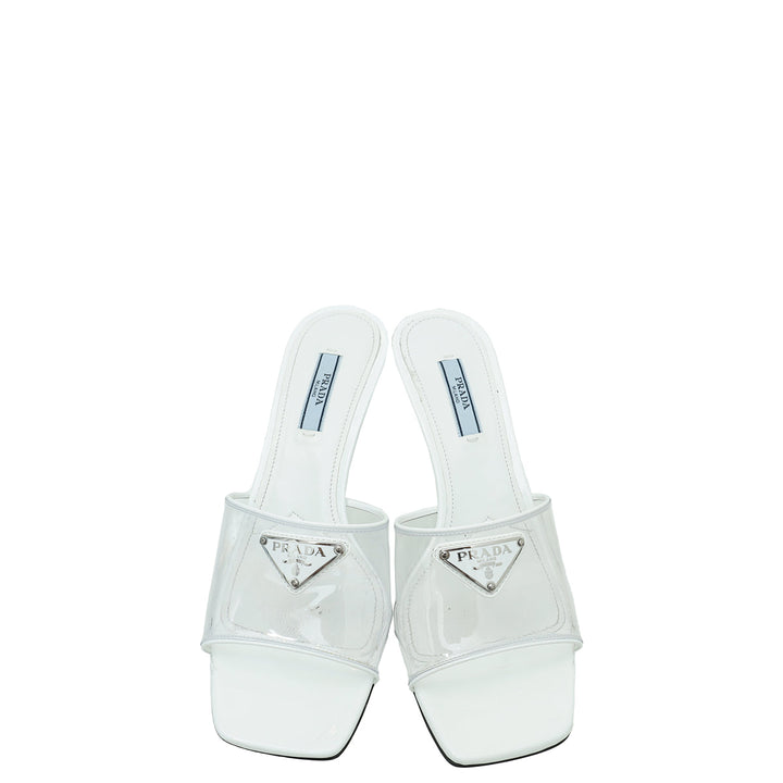 Prada White Logo Clear PVC Slide Mules 37