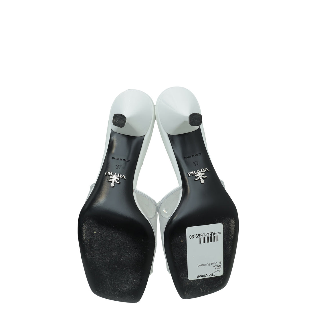 Prada White Logo Clear PVC Slide Mules 37