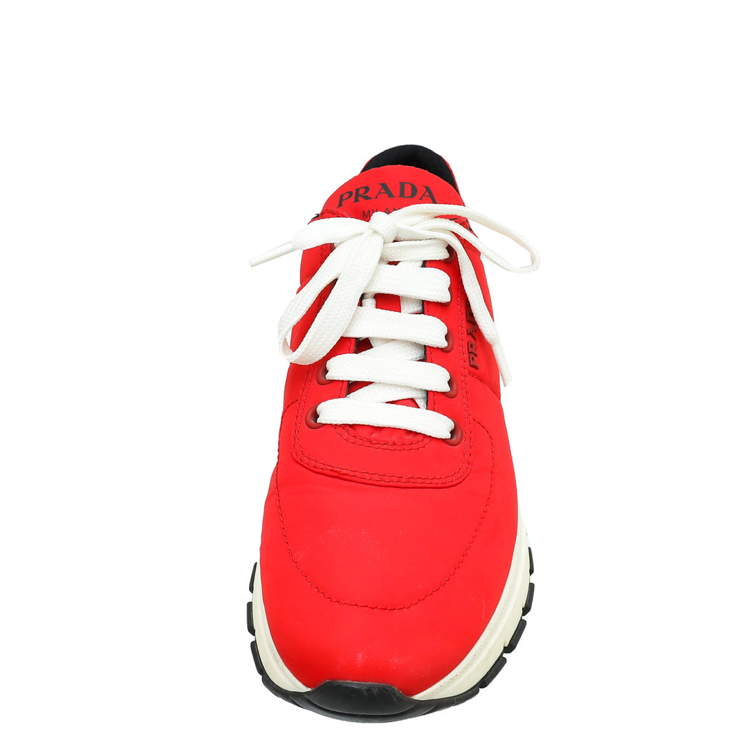 Prada Red Logo Nylon Lace Up Sneaker 37