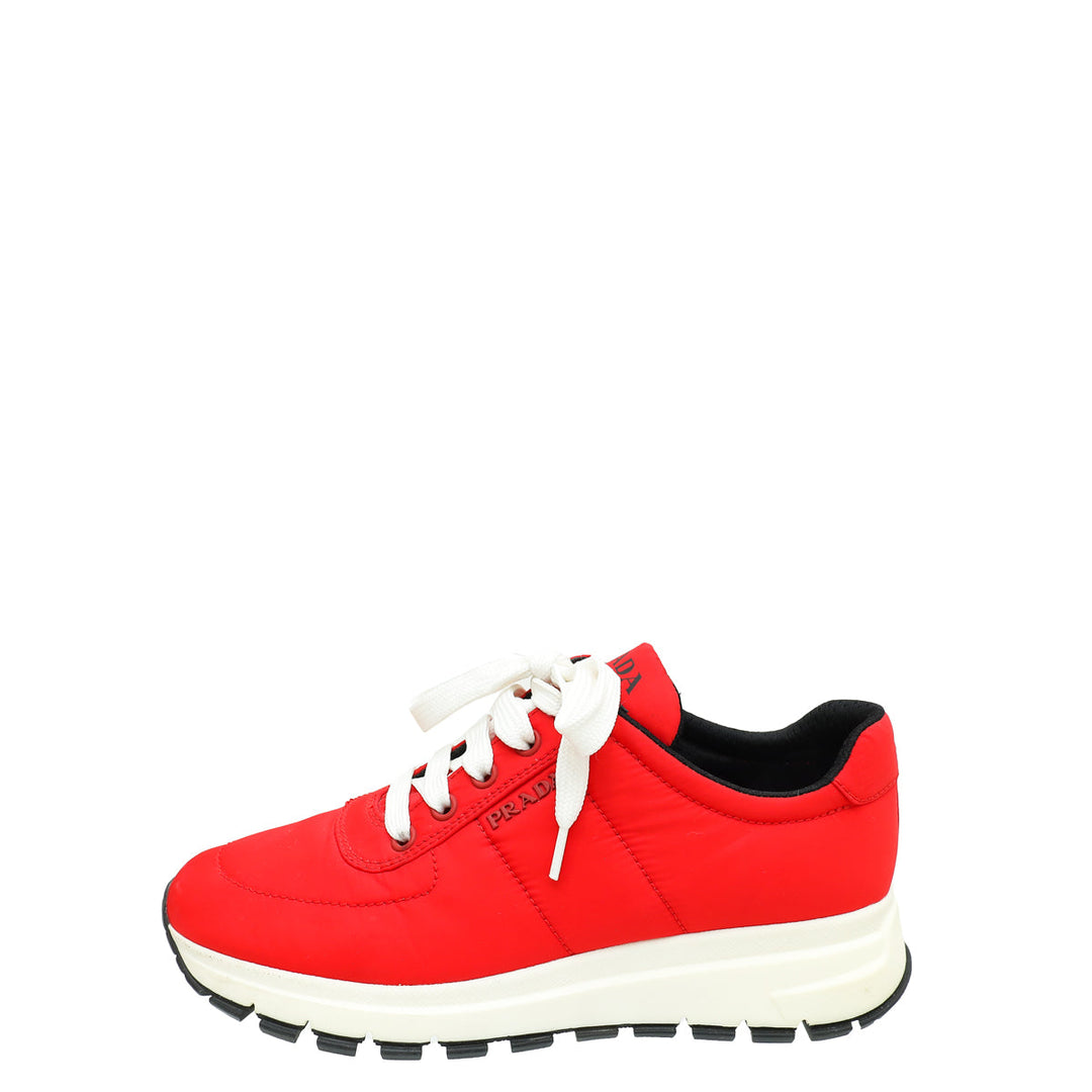 Prada Red Logo Nylon Lace Up Sneaker 37