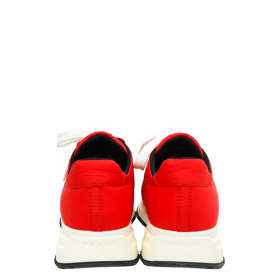 Prada Red Logo Nylon Lace Up Sneaker 37