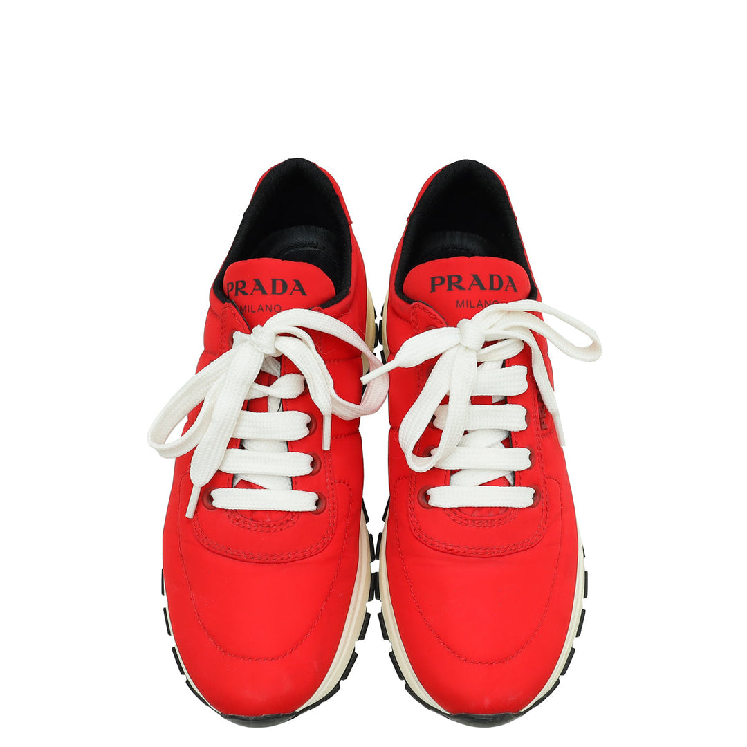 Prada Red Logo Nylon Lace Up Sneaker 37