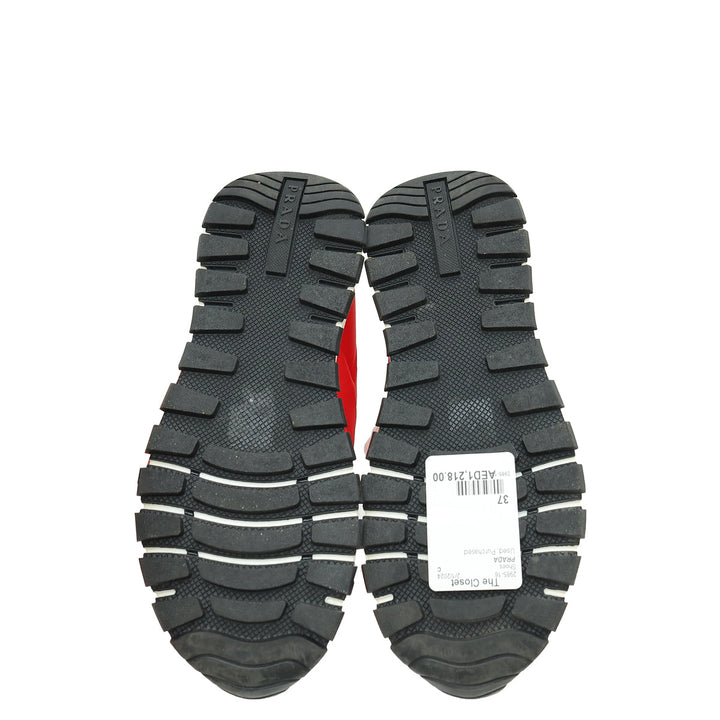 Prada Red Logo Nylon Lace Up Sneaker 37