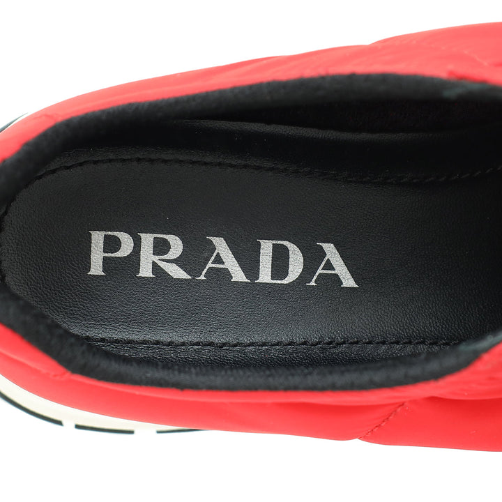Prada Red Logo Nylon Lace Up Sneaker 37