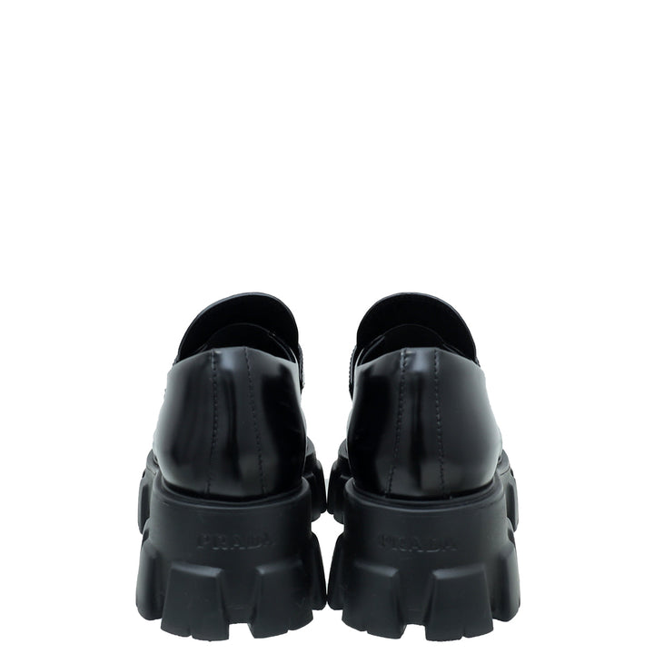 Prada Black Brushed Monolith Pointy Loafers 38.5