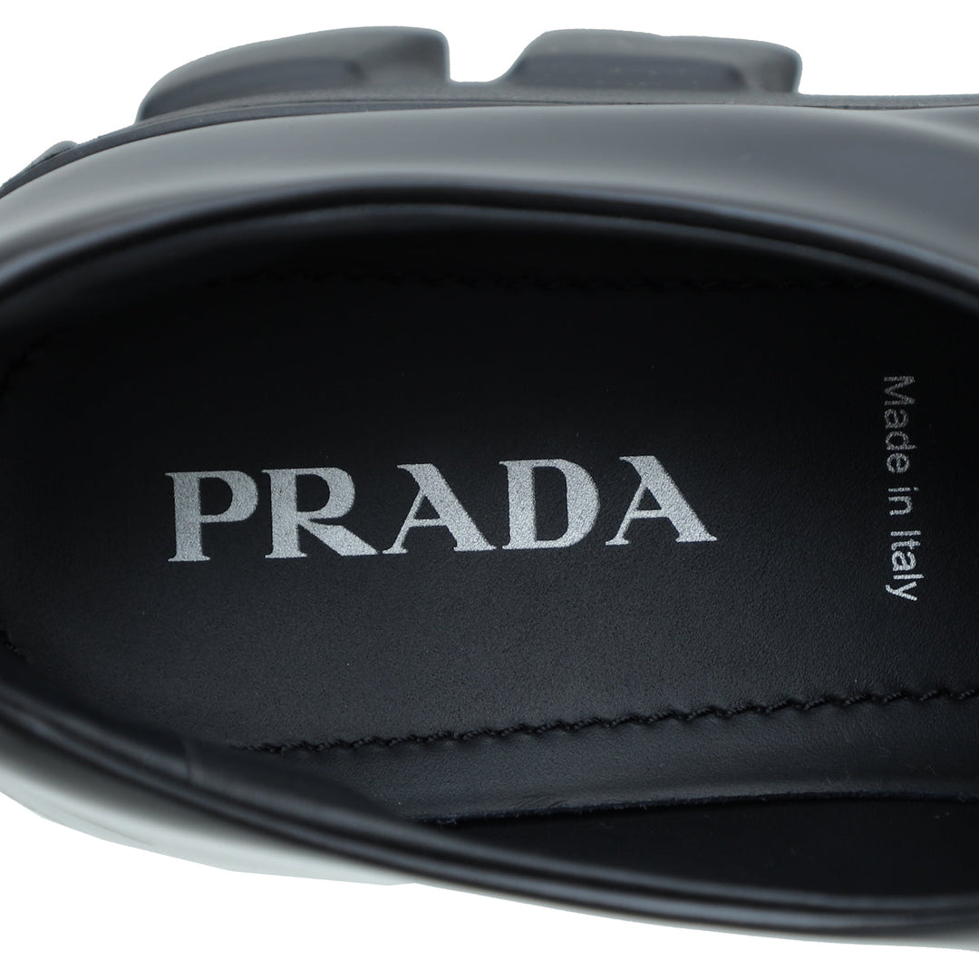 Prada Black Brushed Monolith Pointy Loafers 38.5
