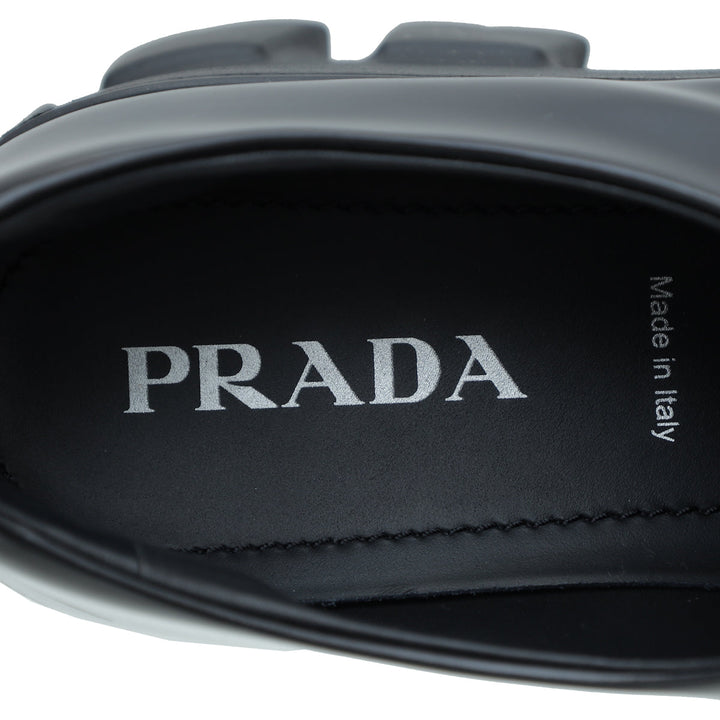 Prada Black Brushed Monolith Pointy Loafers 38.5