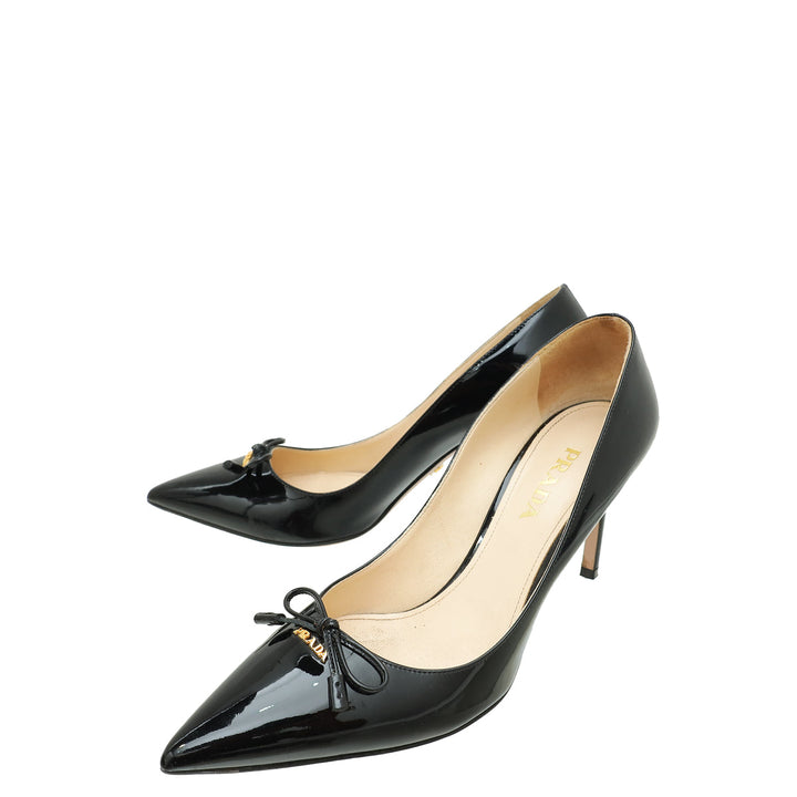 Prada Black Bow Pointed Pumps 38