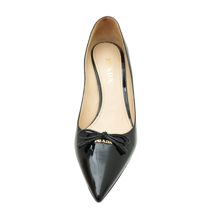 Prada Black Bow Pointed Pumps 38