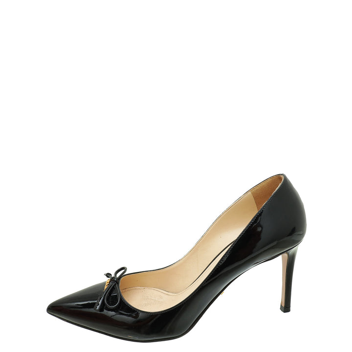 Prada Black Bow Pointed Pumps 38