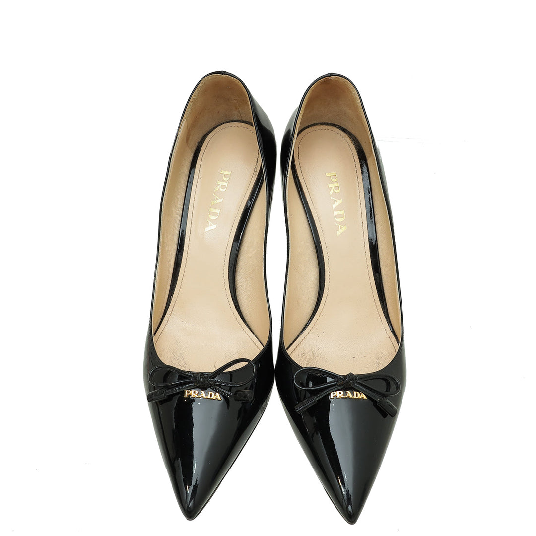 Prada Black Bow Pointed Pumps 38