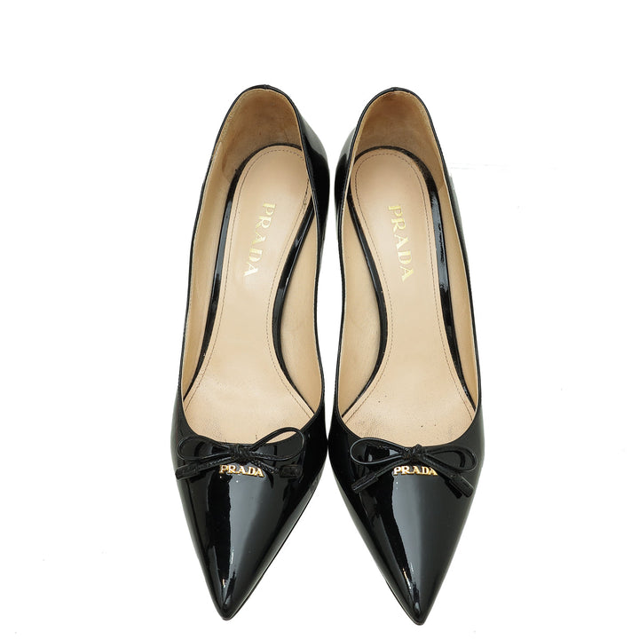 Prada Black Bow Pointed Pumps 38