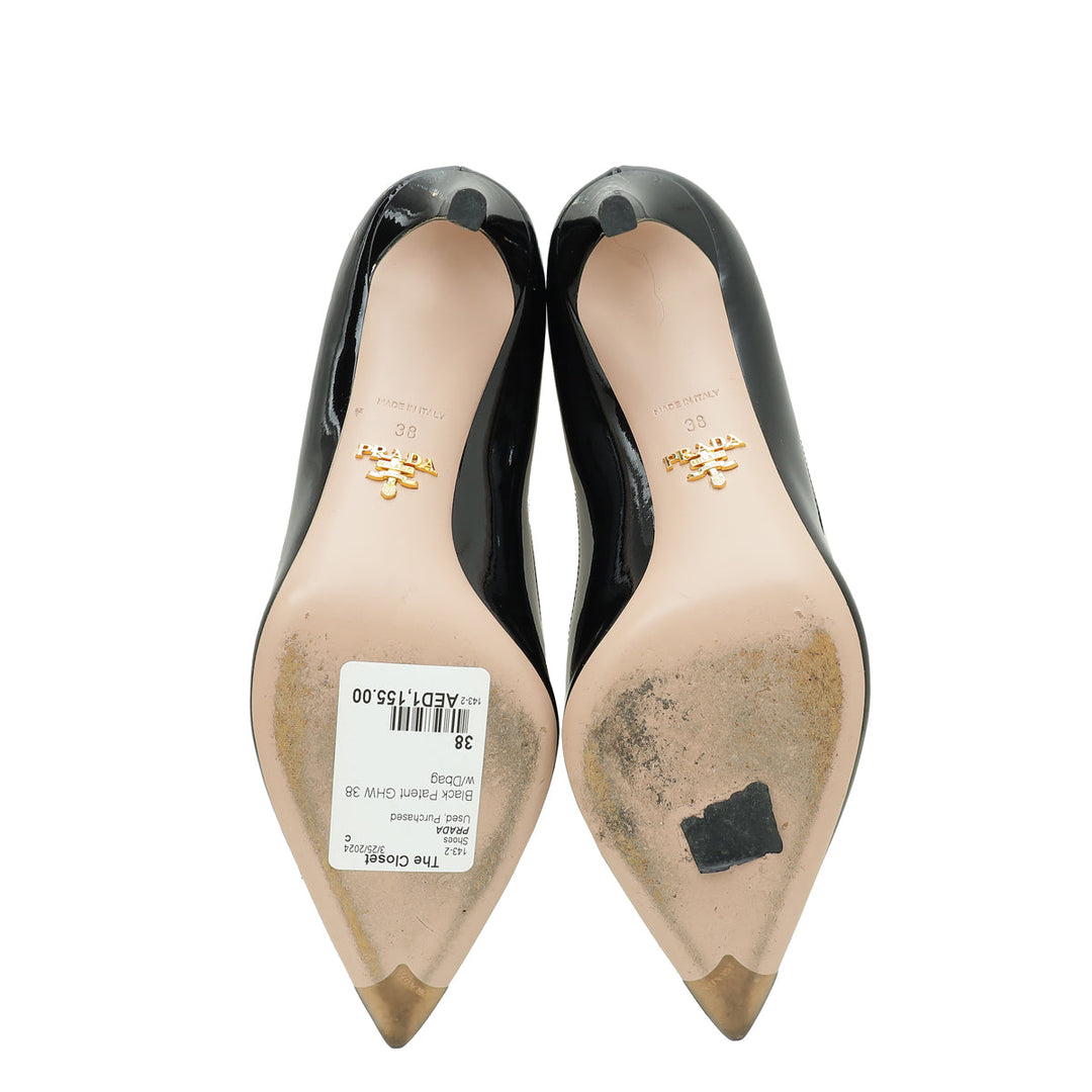 Prada Black Bow Pointed Pumps 38