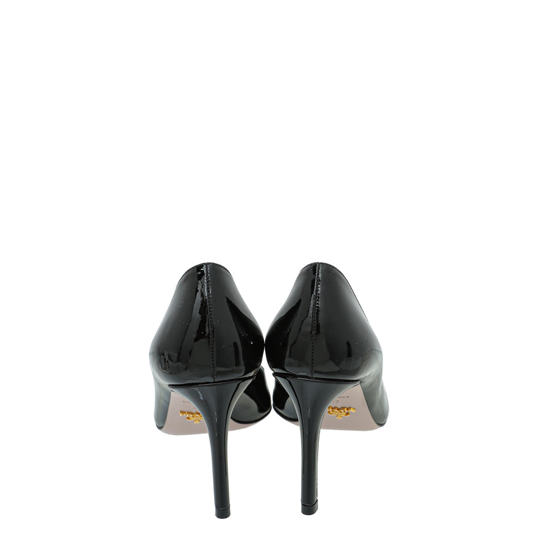 Prada Black Logo Pointed Toe Bow Pump 37