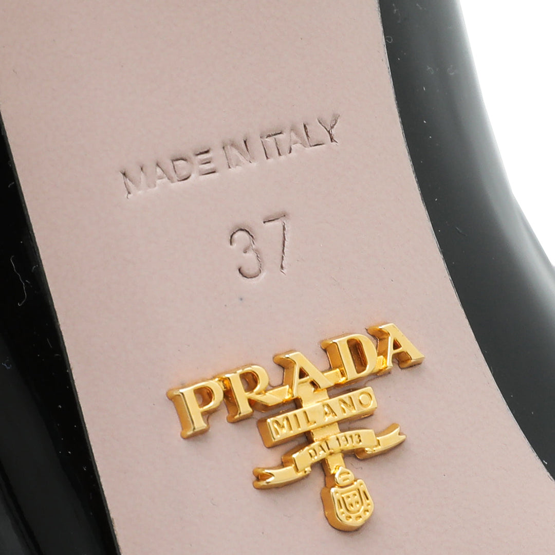 Prada Black Logo Pointed Toe Bow Pump 37