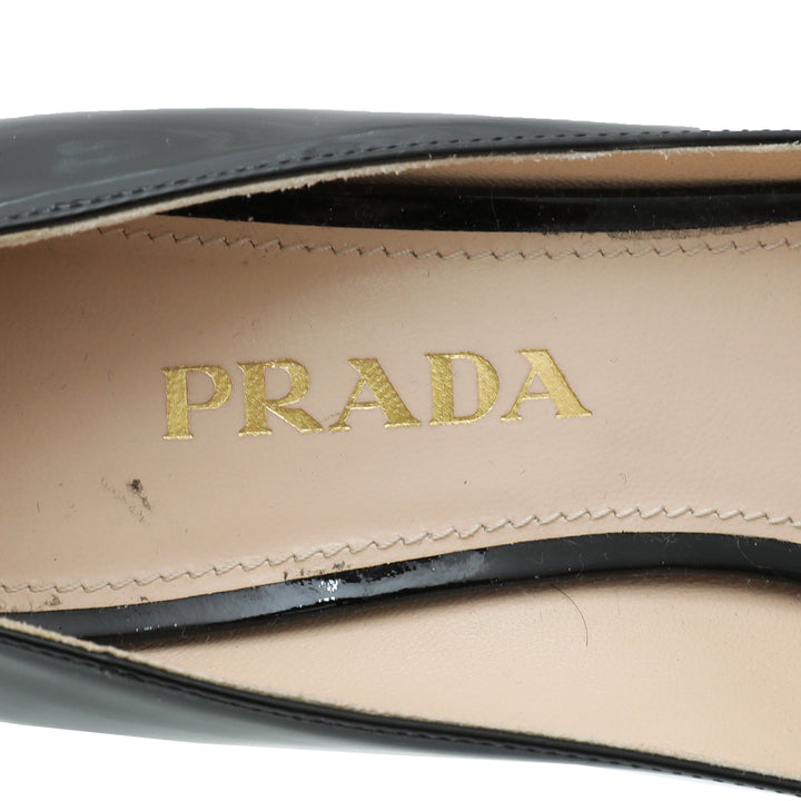 Prada Black Logo Pointed Toe Bow Pump 37