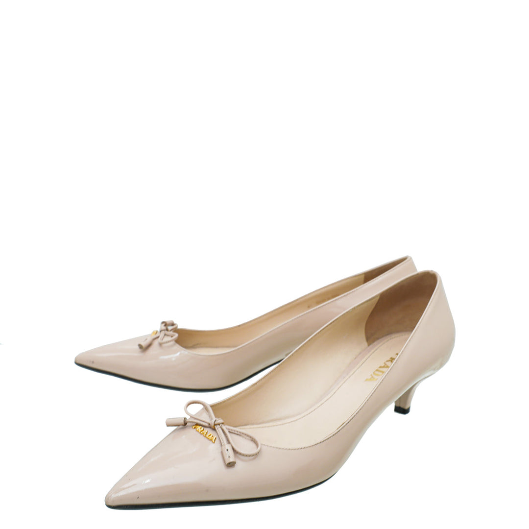 Prada Beige Pointed Bow Low Heels Pumps 41