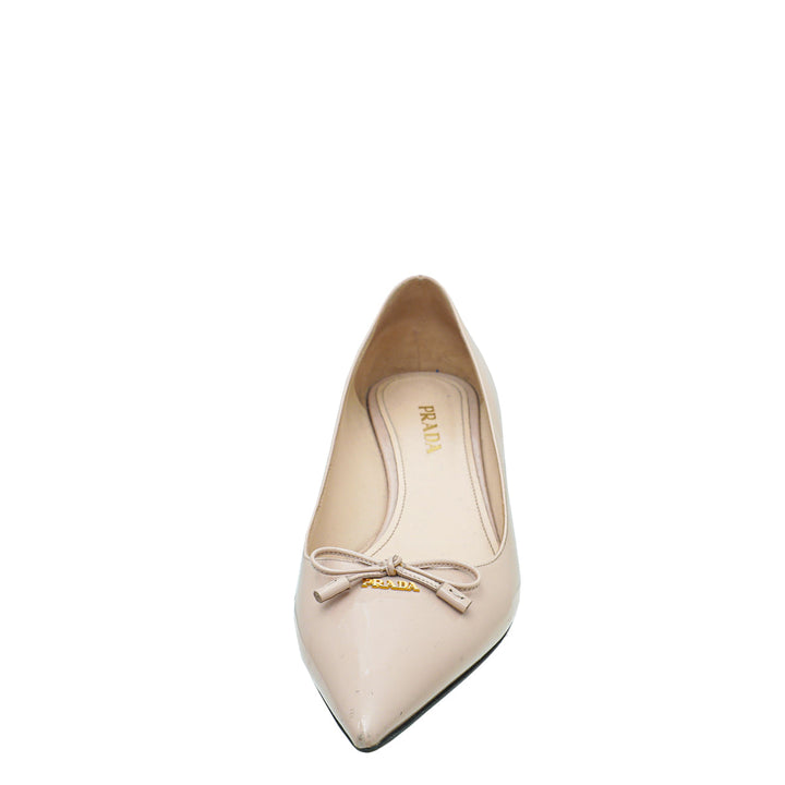 Prada Beige Pointed Bow Low Heels Pumps 41