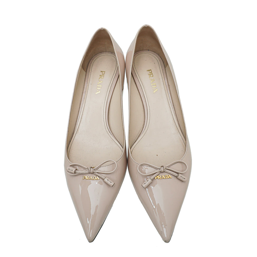 Prada Beige Pointed Bow Low Heels Pumps 41