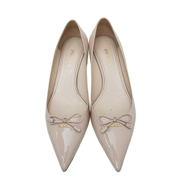 Prada Beige Pointed Bow Low Heels Pumps 41