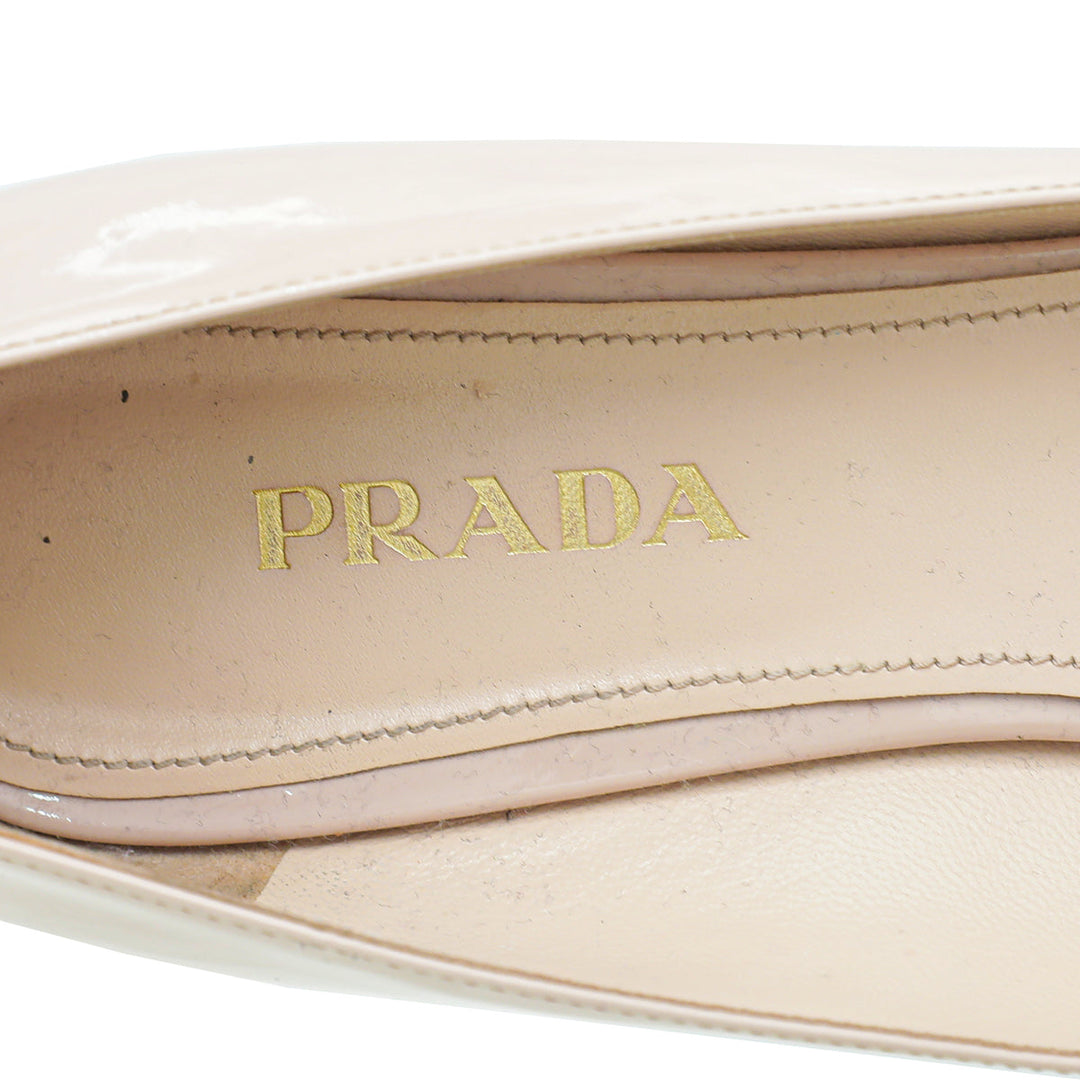 Prada Beige Pointed Bow Low Heels Pumps 41