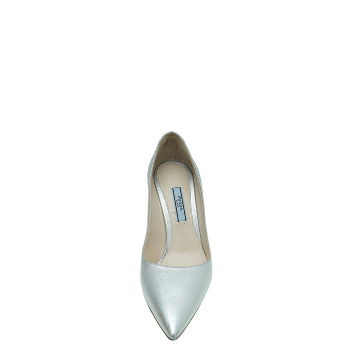 Prada Metallic Silver Pointed Toe Pump 36.5