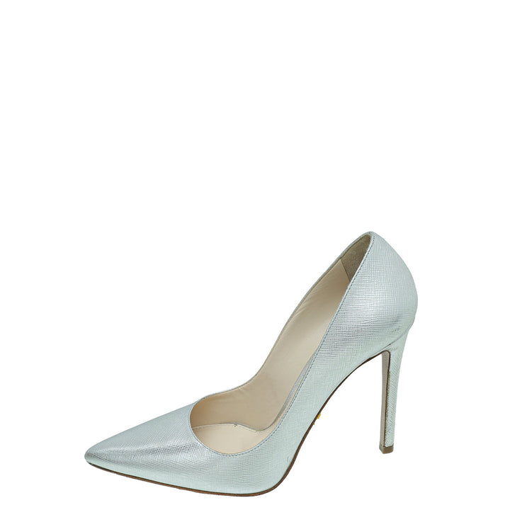 Prada Metallic Silver Pointed Toe Pump 36.5