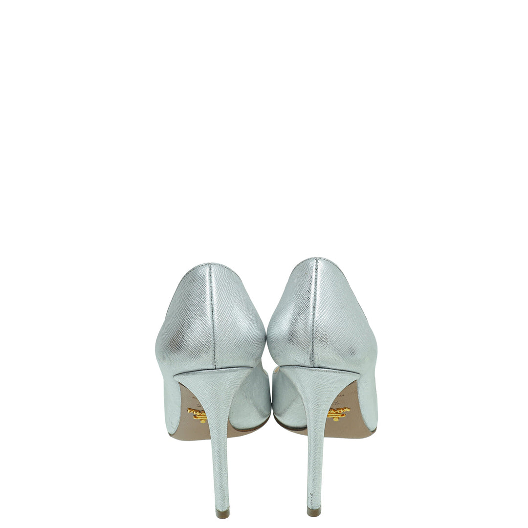Prada Metallic Silver Pointed Toe Pump 36.5