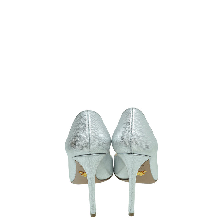Prada Metallic Silver Pointed Toe Pump 36.5