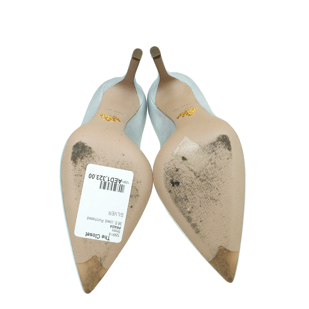 Prada Metallic Silver Pointed Toe Pump 36.5