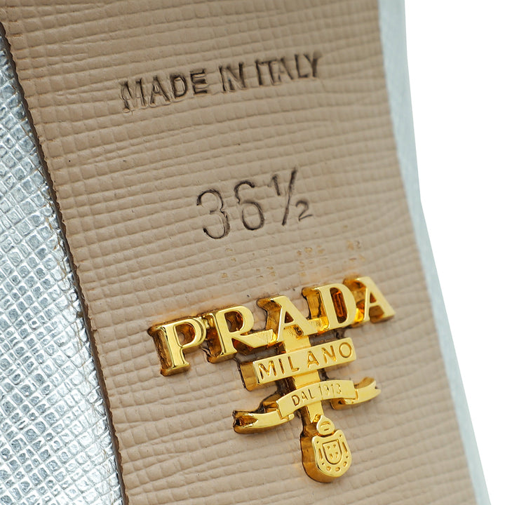 Prada Metallic Silver Pointed Toe Pump 36.5