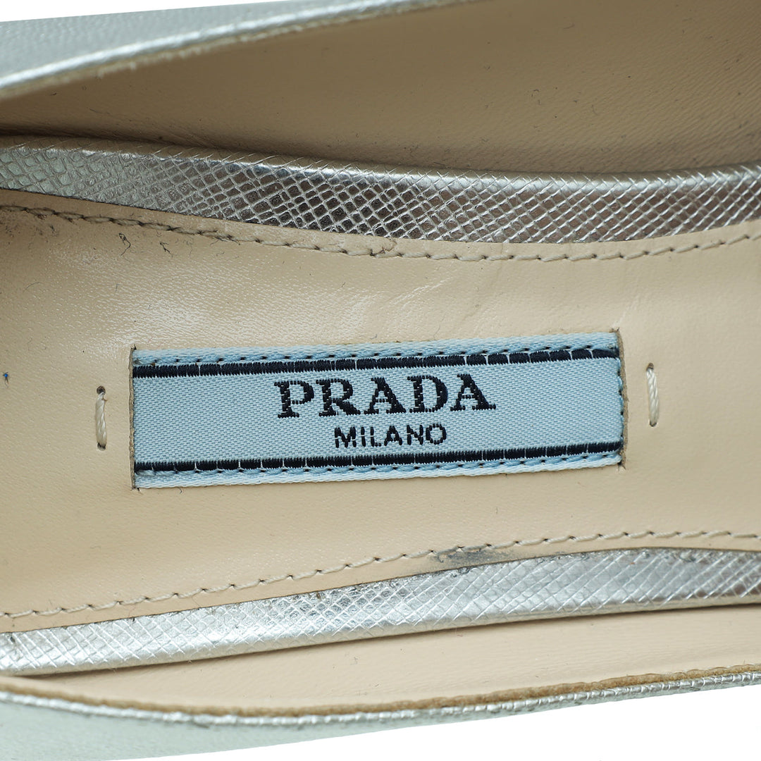 Prada Metallic Silver Pointed Toe Pump 36.5