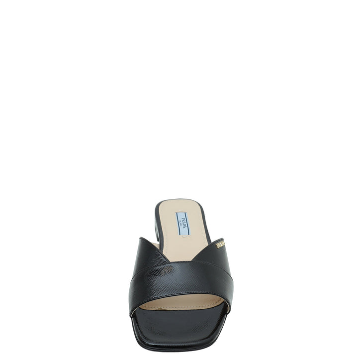 Prada Black Logo Vernice Slide Flat Sandal 36