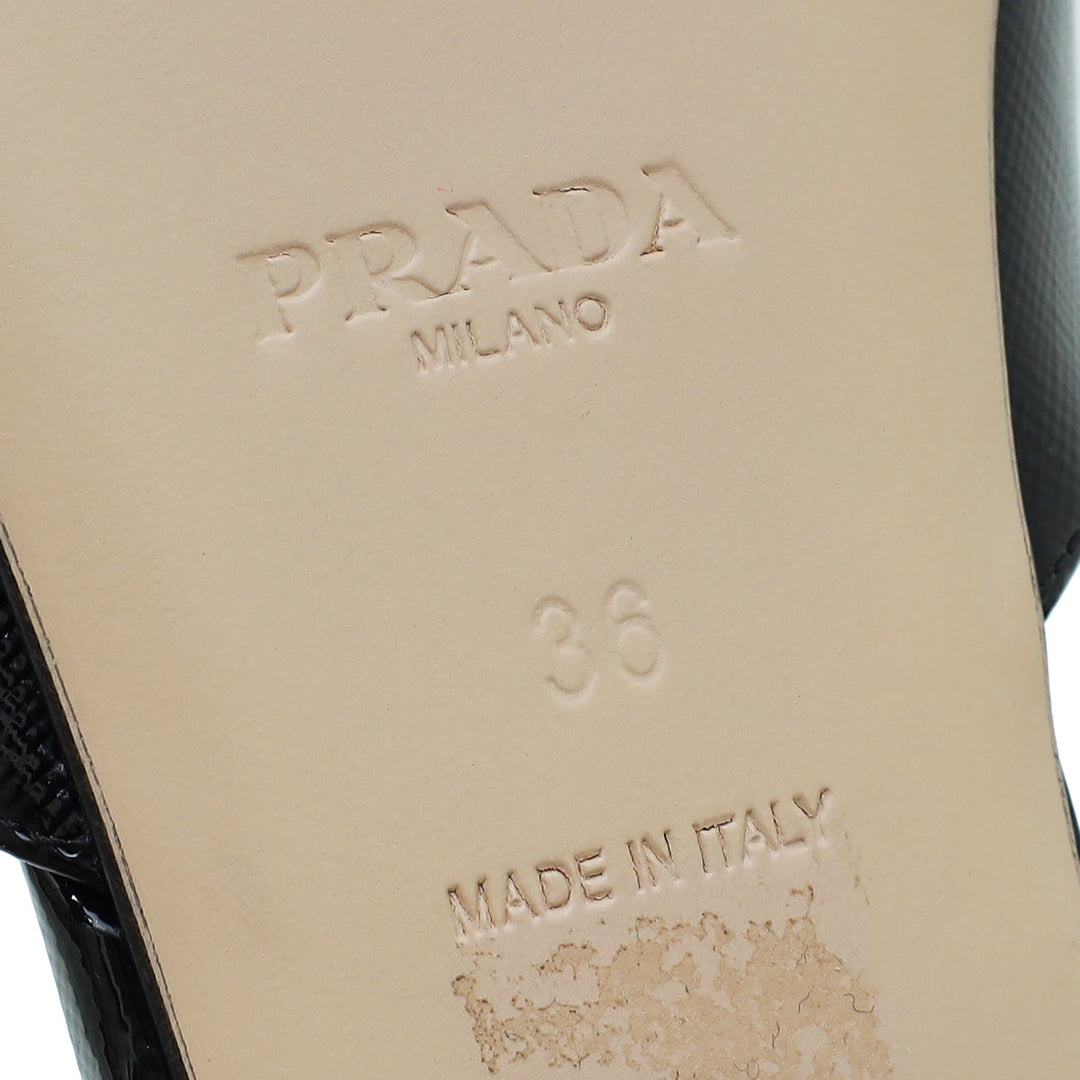 Prada Black Logo Vernice Slide Flat Sandal 36