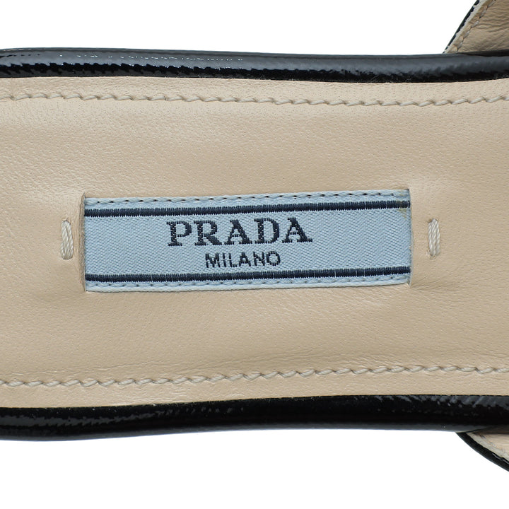 Prada Black Logo Vernice Slide Flat Sandal 36