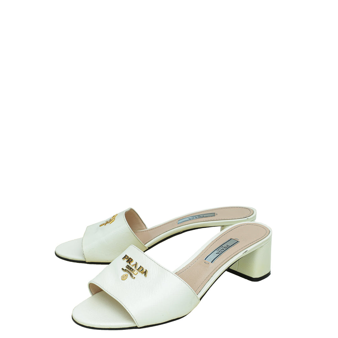 Prada White Vernis Sandal 37.5