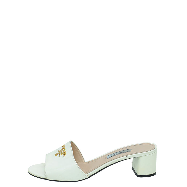Prada White Vernis Sandal 37.5