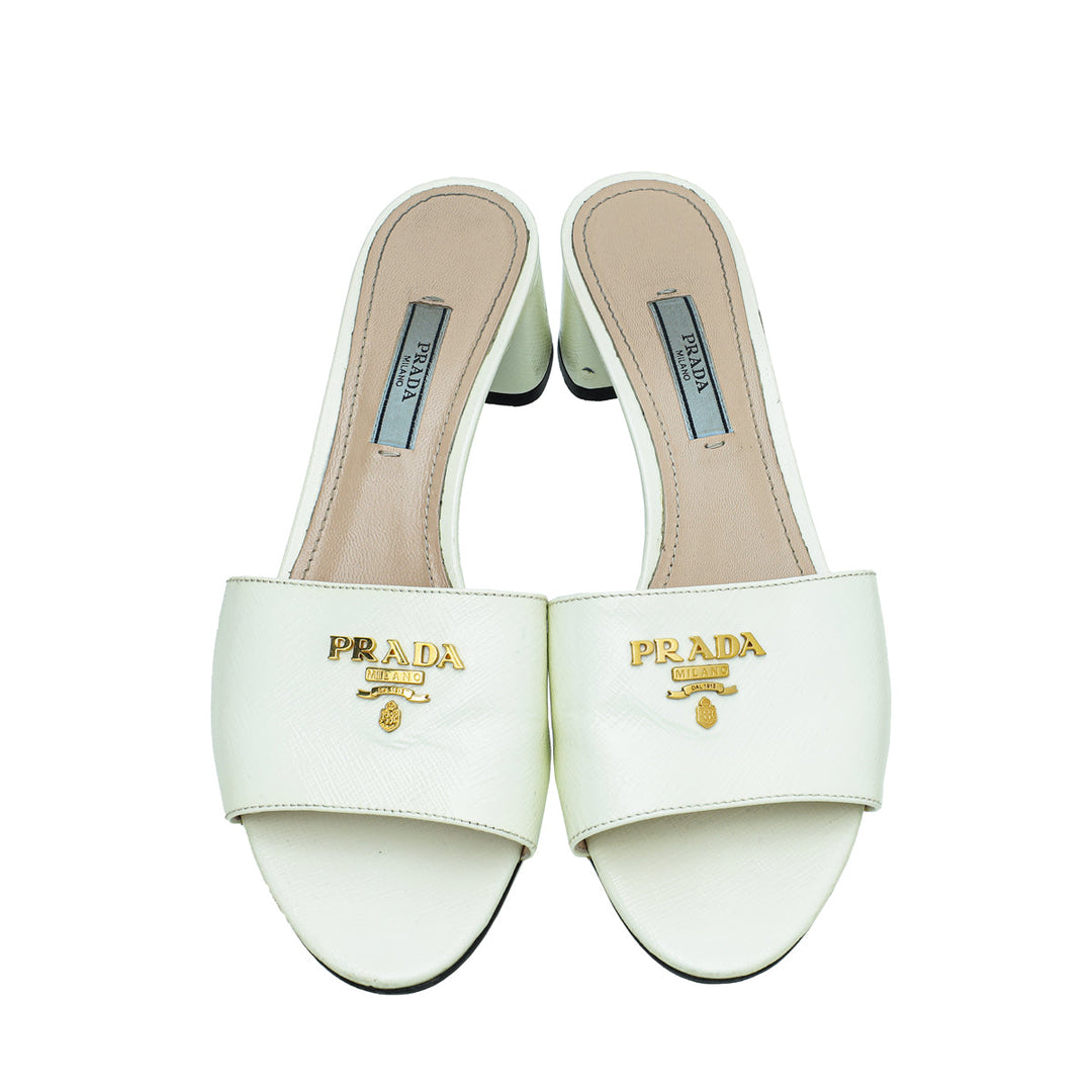 Prada White Vernis Sandal 37.5