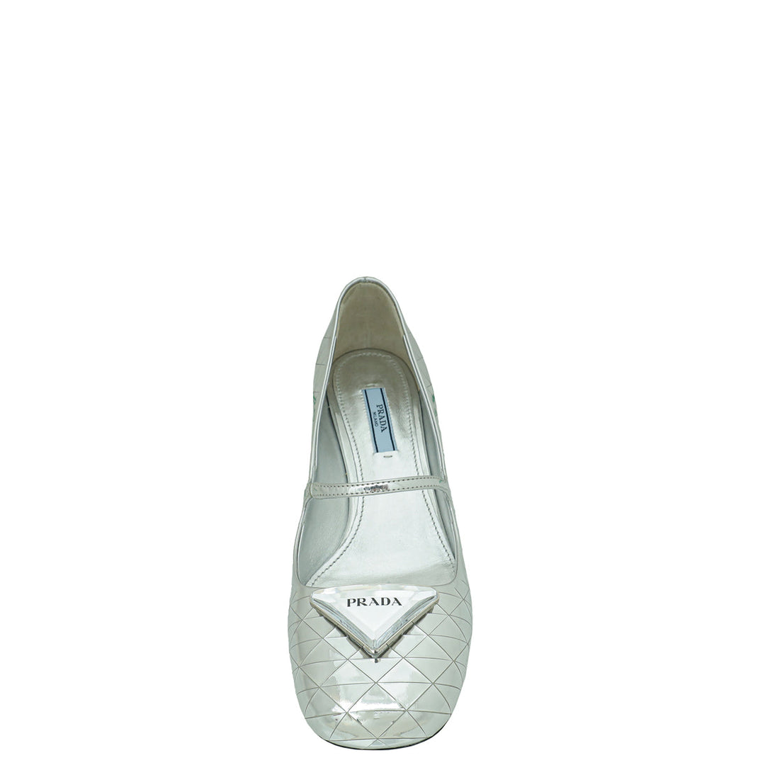 Prada Silver Logo Venice Metallic Mary Jane 37