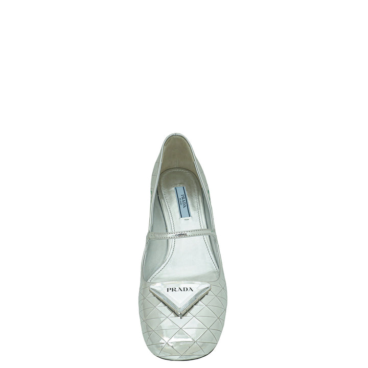 Prada Silver Logo Venice Metallic Mary Jane 37