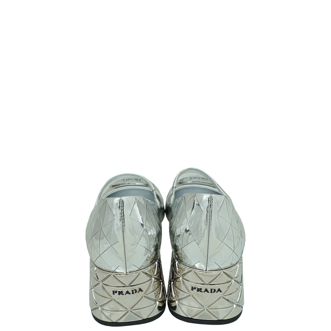 Prada Silver Logo Venice Metallic Mary Jane 37