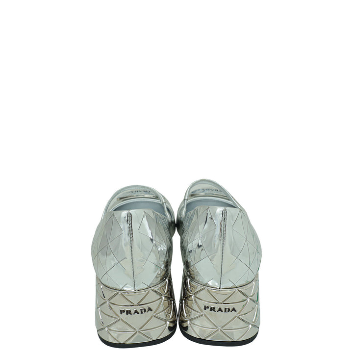 Prada Silver Logo Venice Metallic Mary Jane 37