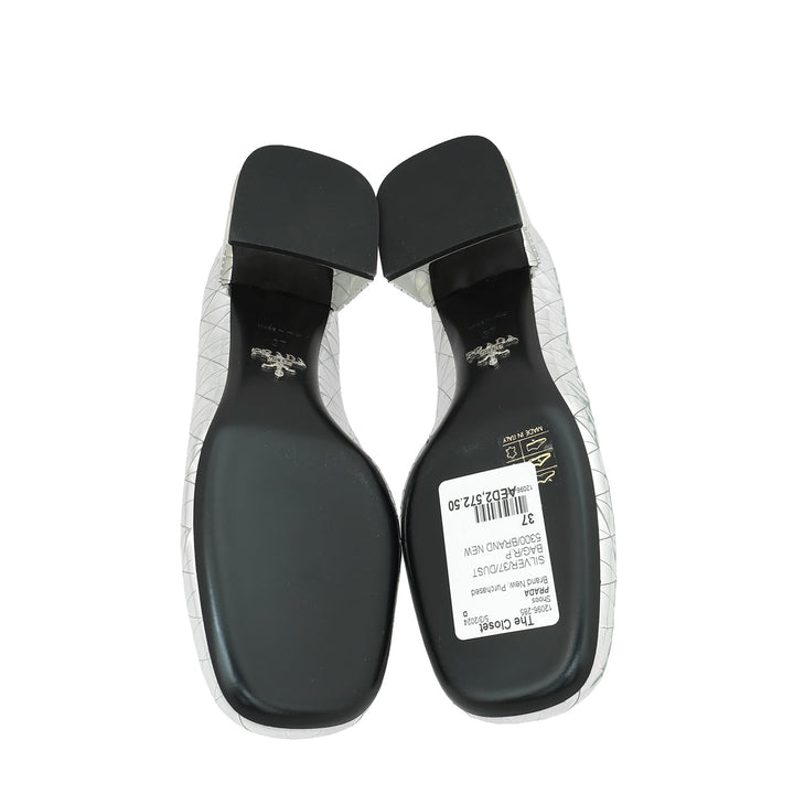 Prada Silver Logo Venice Metallic Mary Jane 37