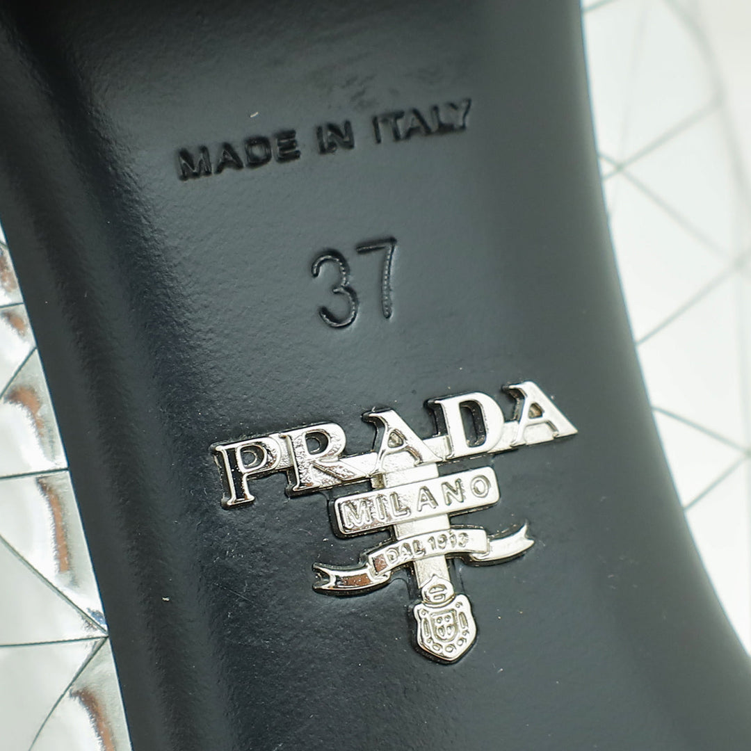 Prada Silver Logo Venice Metallic Mary Jane 37