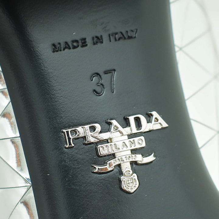 Prada Silver Logo Venice Metallic Mary Jane 37