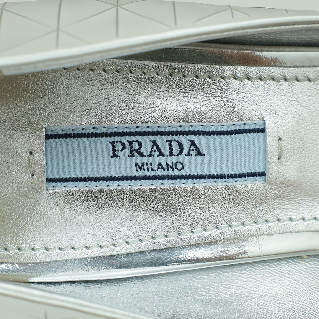 Prada Silver Logo Venice Metallic Mary Jane 37