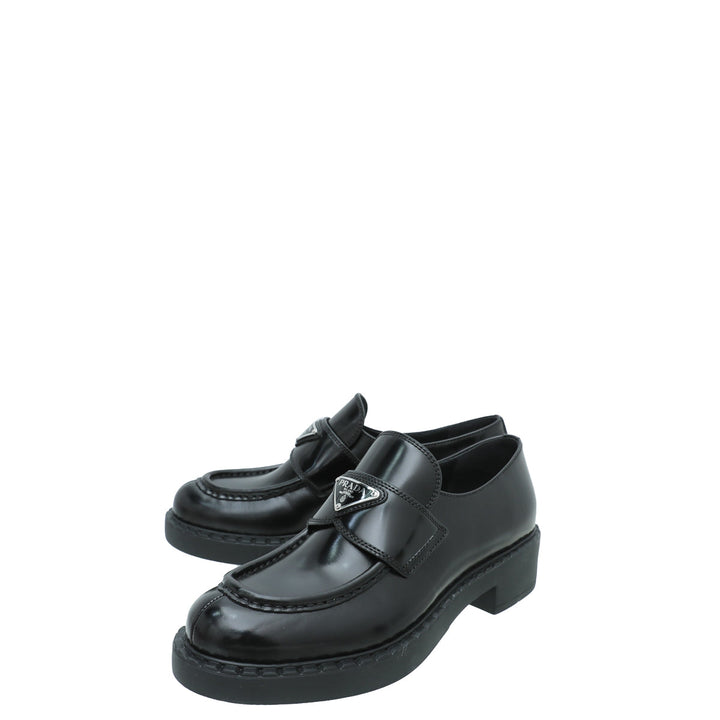 Prada Black Brushed Chocolate Loafers 38